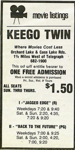 Keego Theatre - 1985 Ad (newer photo)